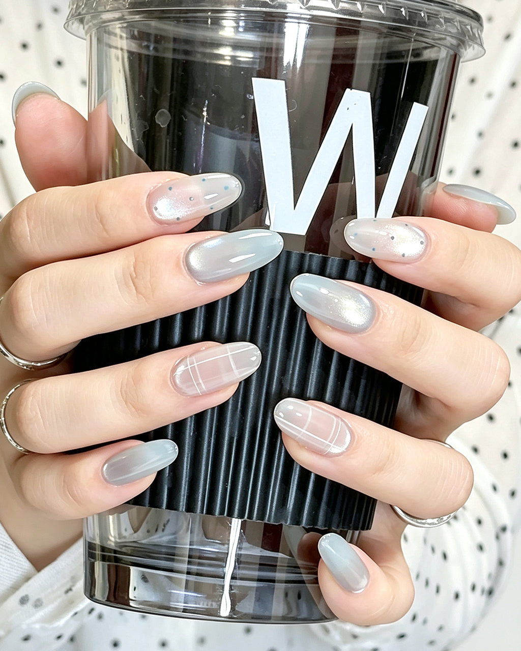 Seafoam Mint Cat-Eye — gold press-on nail set, product detail view
