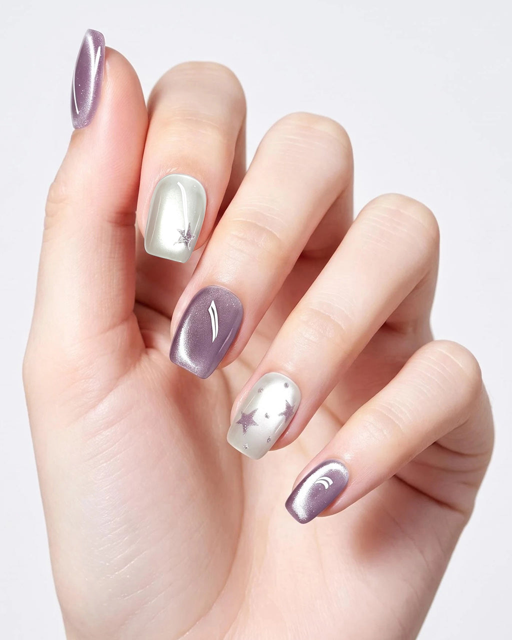Star Flecks — press-on nails worn on hand, alternate angle