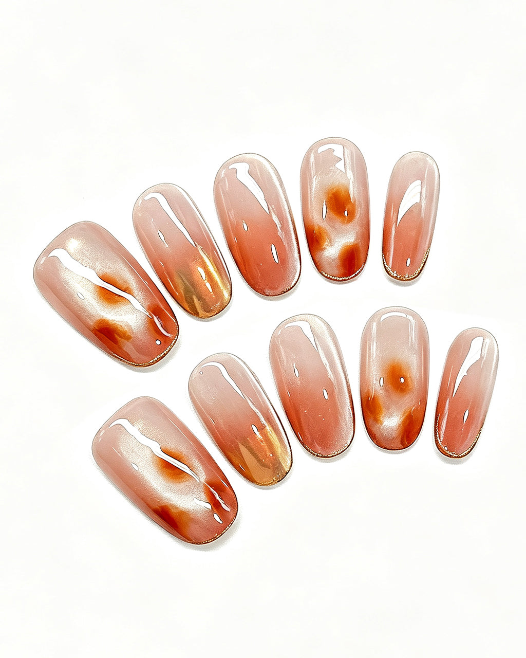 Honey Glow Amber Gem Jelly Nails — gold press-on nail set, full set view