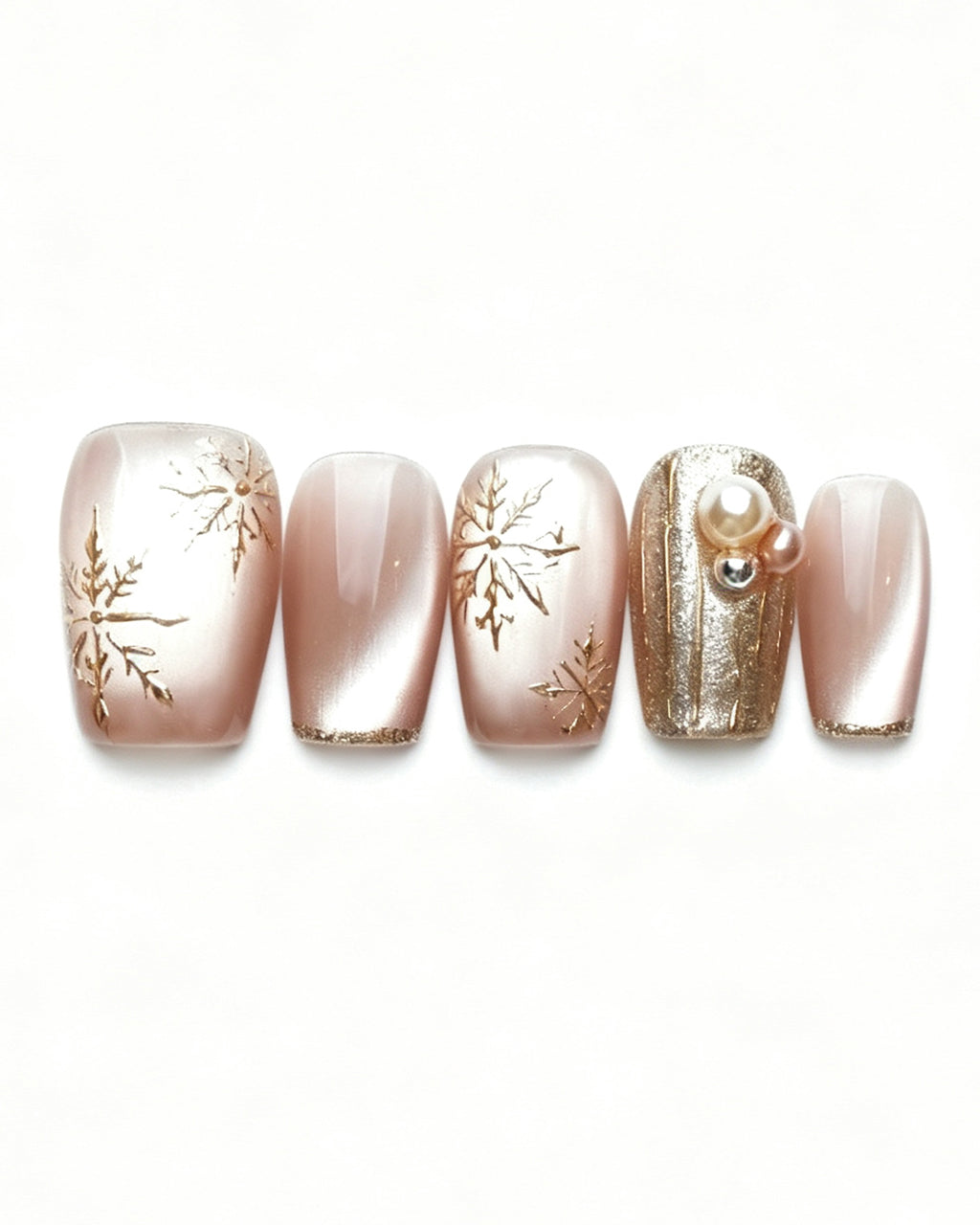 Champagne Gold Cat Eye — gold press-on nail set, full set, styled arrangement
