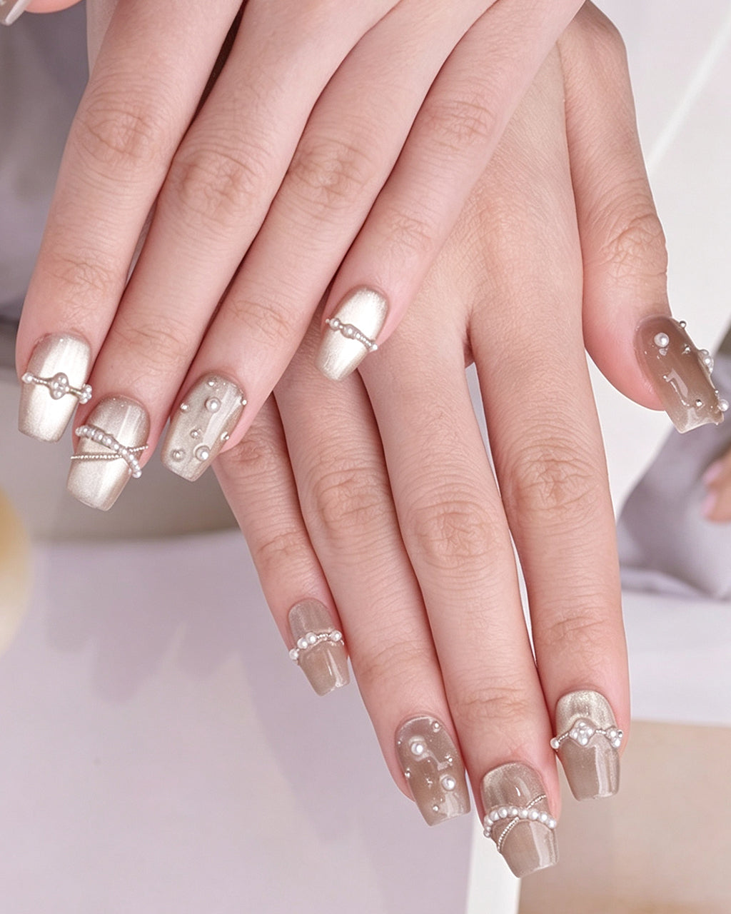Afloat — press-on nails worn on hand, alternate angle
