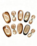 Golden Mocha Cat-Eye — gold press-on nail set, full set view