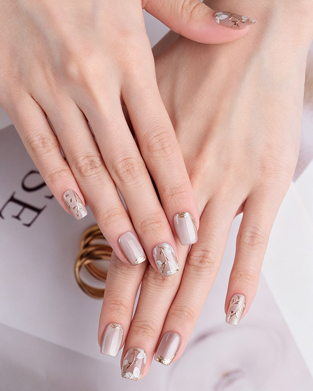 Ice Flower — press-on nails worn on hand
