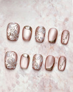 Ice Flower — pink press-on nail set, full set, styled arrangement