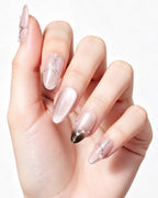 Boiled Water — press-on nails worn on hand, close view