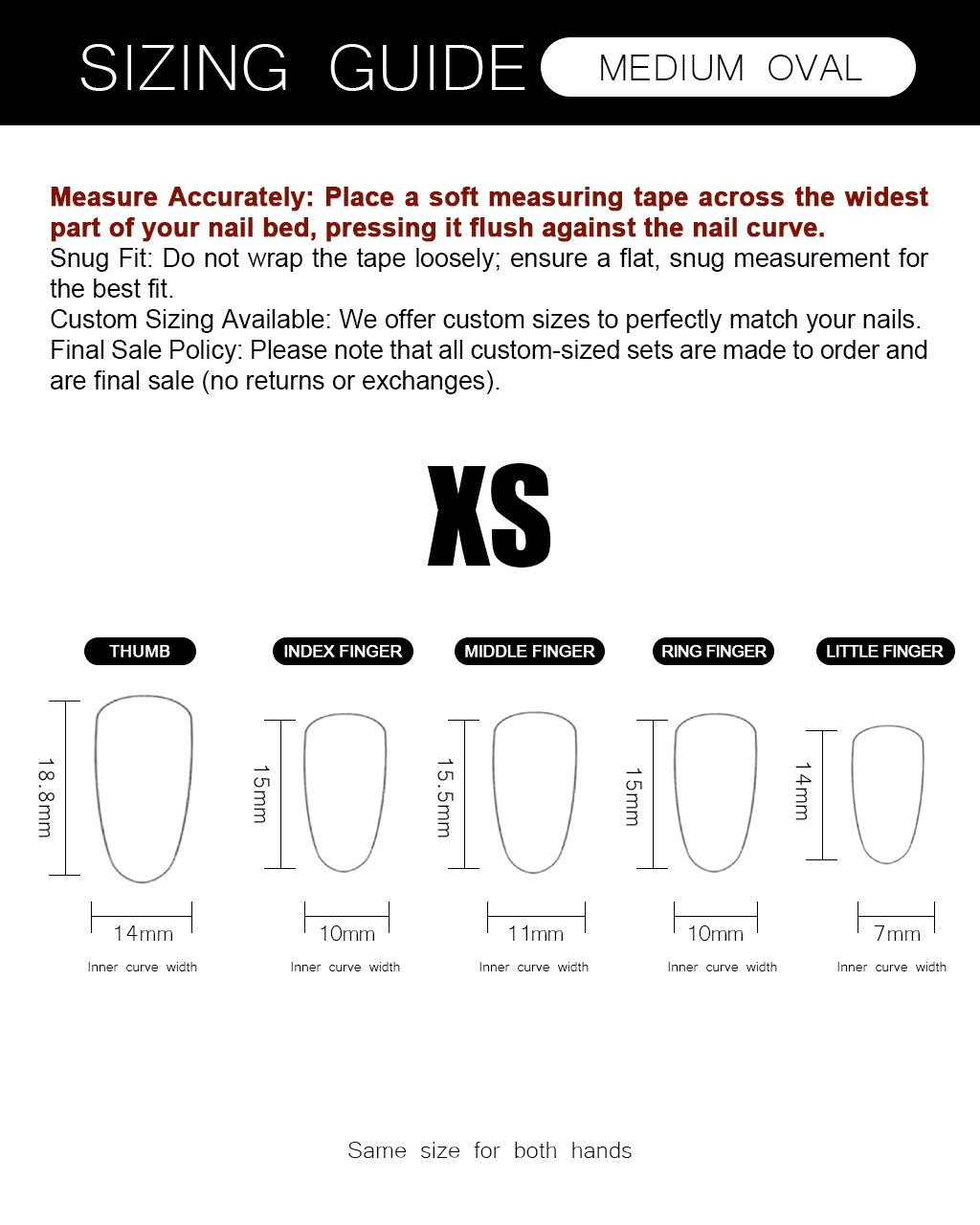Peachy Diary — sizing guide: press-on nail size chart