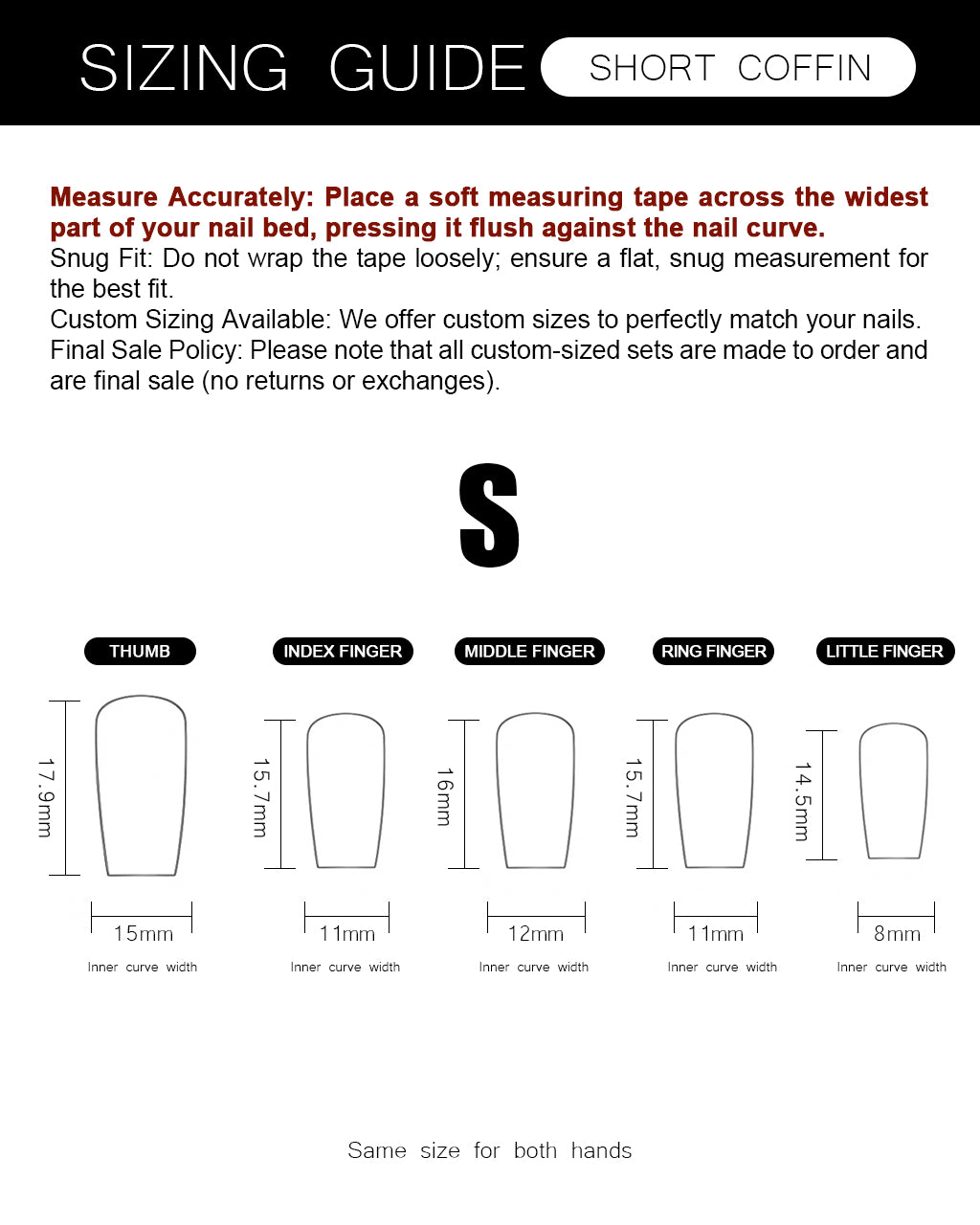 Christmas Fairy Tale — sizing guide: press-on nail size chart