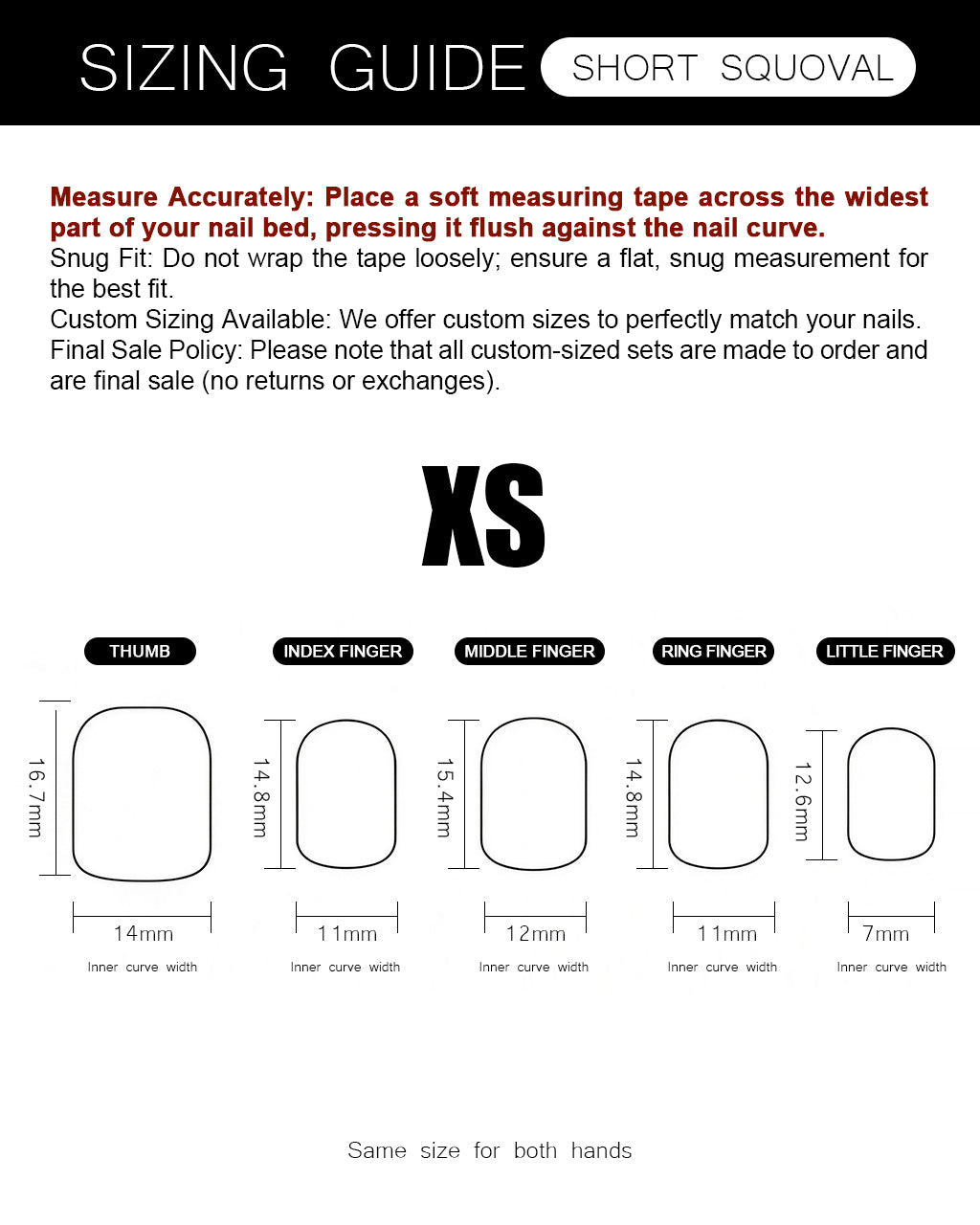 Soft & Versatile — sizing guide: press-on nail size chart